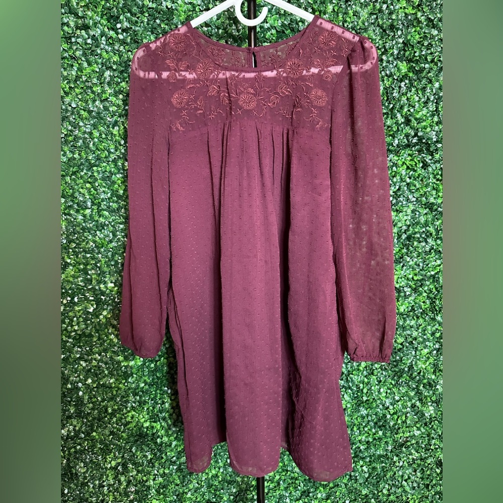 Abercrombie & Fitch Women’s XS Maroon Floral Embroidered Clipped Mini‎ Dress